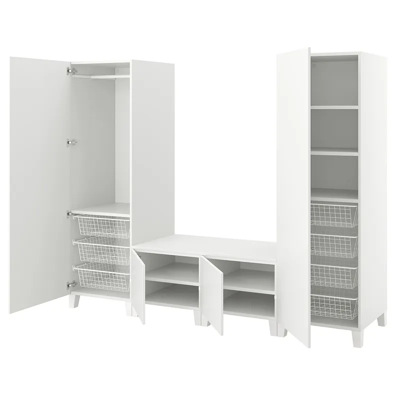 IKEA PLATSA ПЛАТСА, гардероб із 4 дверцятами, білий / ФОННЕС білий, 240x57x191 см 594.371.27 фото №1