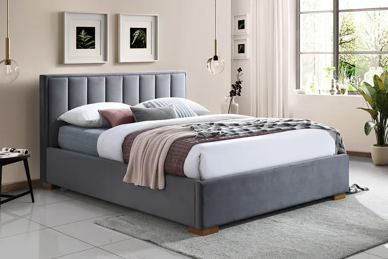 Кровать двуспальная бархатная SIGNAL MARANI, 160x200 см Bluvel 14 - серый фото №5