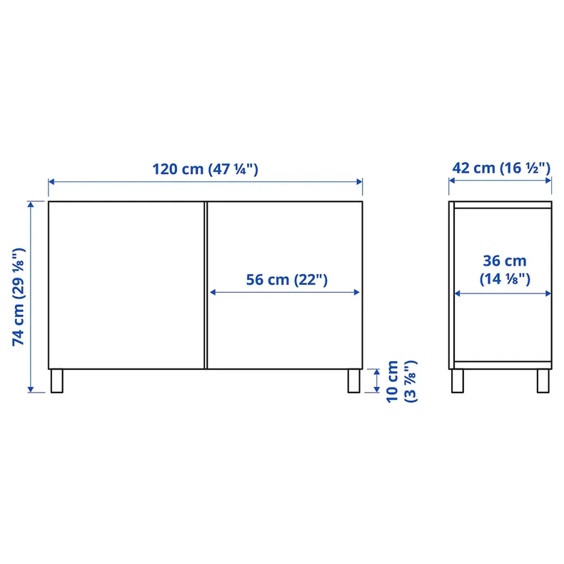 IKEA BESTÅ БЕСТО, комбинация для хранения с дверцами, белый / Сельсвикен / Стуббарп темно-серый, 120x40x74 см 994.243.97 фото №4