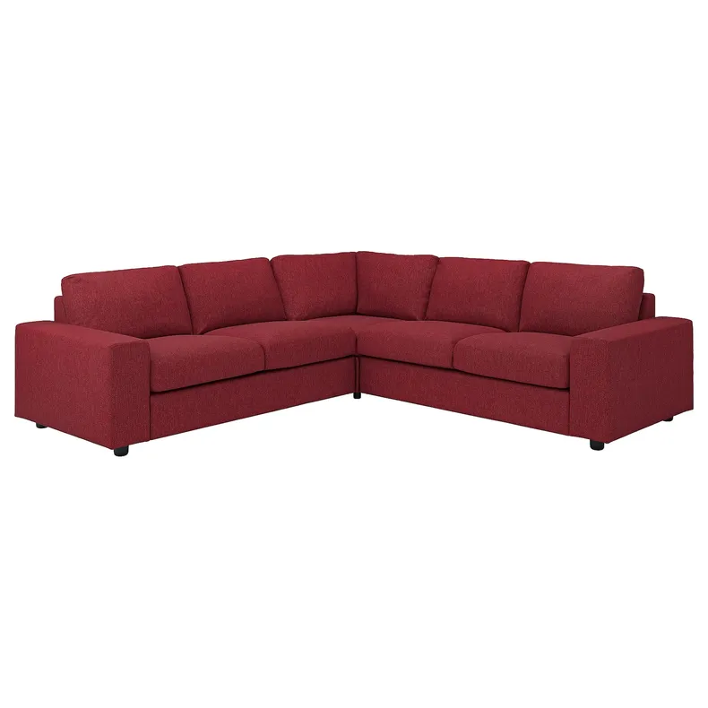 IKEA VIMLE ВІМЛЕ, кутовий диван, 4-місний, з широкими підлокітниками/Lejde червоний/коричневий 594.367.31 фото №1