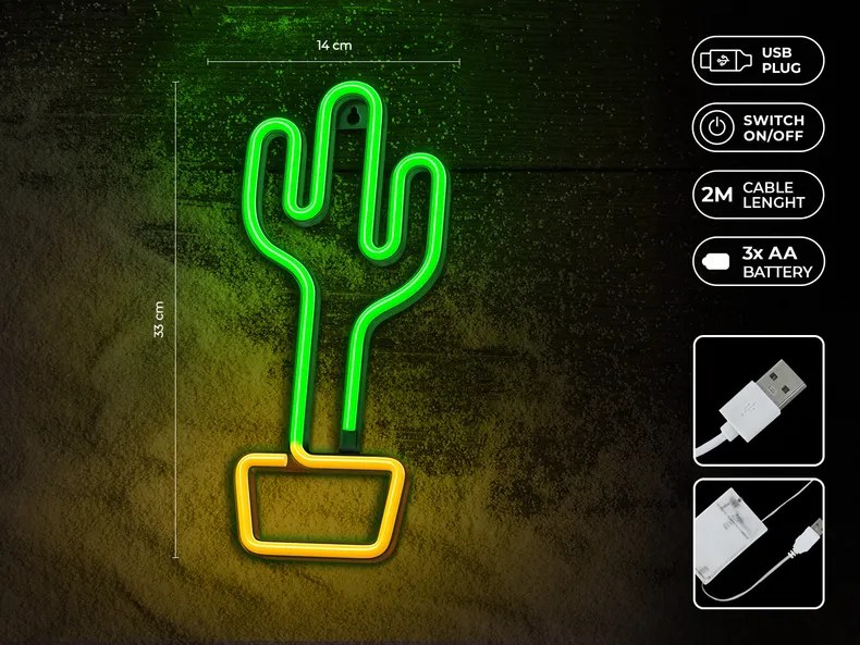 BRW Дитячий неоновий настінний світильник Cactus LED зелено-помаранчевий 093794 фото №3