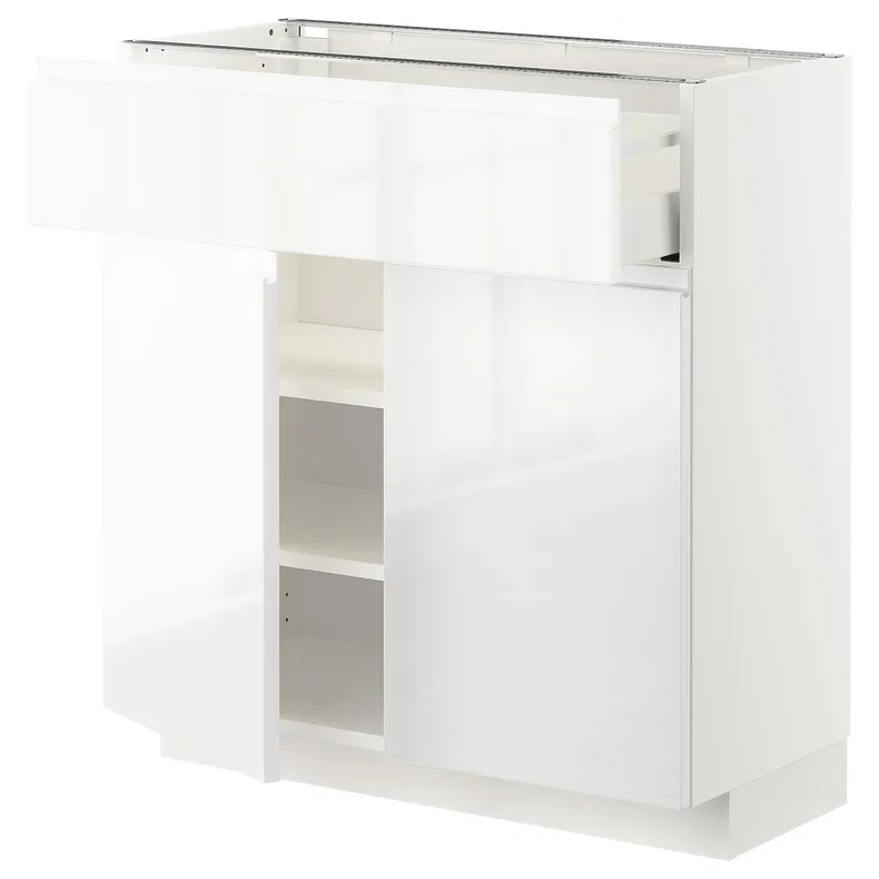 IKEA METOD МЕТОД / MAXIMERA МАКСИМЕРА, напольный шкаф с ящиком / 2дверцами, белый / Воксторп глянцевый / белый, 80x37 см 294.618.59 фото №1
