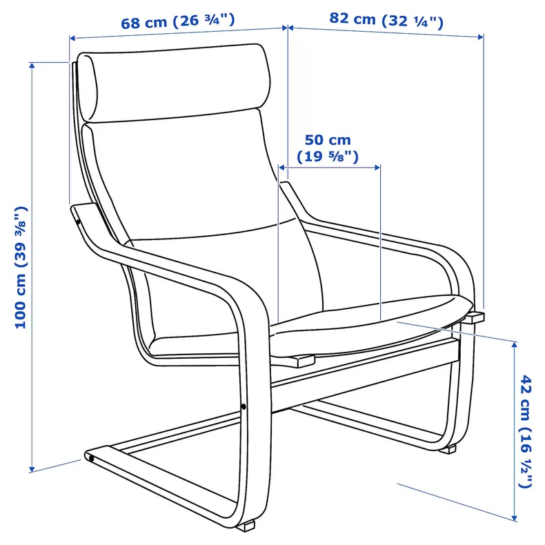 IKEA POÄNG ПОЭНГ, кресло, Шпон беленого дуба / Скифтебо темно-серый 093.884.74 фото №5