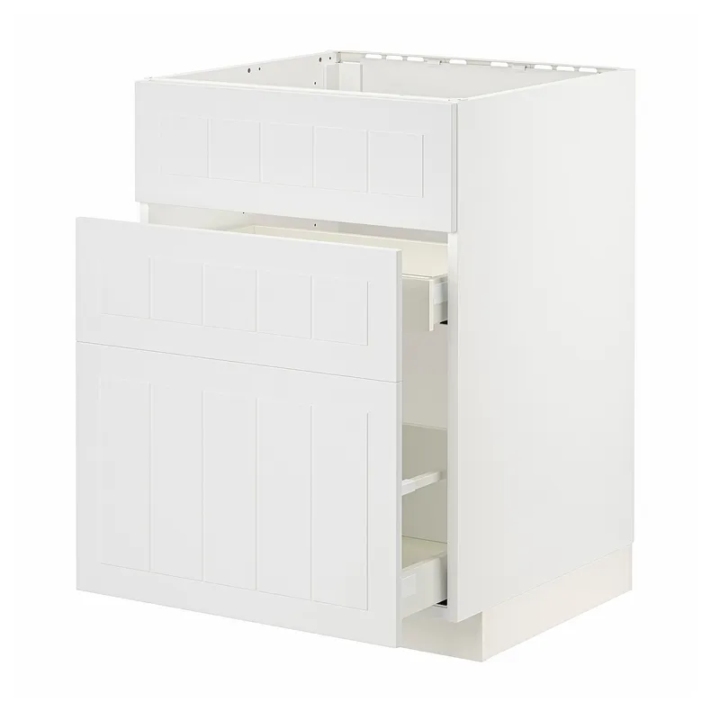IKEA METOD МЕТОД / MAXIMERA МАКСІМЕРА, підлог шафа д / мийки+3 фр пан / 2 шух, білий / стенсундський білий, 60x60 см 994.094.72 фото №1