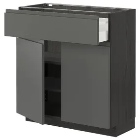 IKEA METOD МЕТОД / MAXIMERA МАКСИМЕРА, напольный шкаф с ящиком / 2дверцами, черный / Воксторп темно-серый, 80x37 см 494.627.92 фото