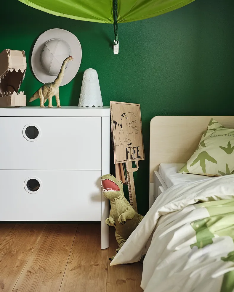 IKEA SLÄKT СЛЭКТ, раздвижная кровать с реечным дном, белый / береза, 80x200 см 693.266.09 фото №3