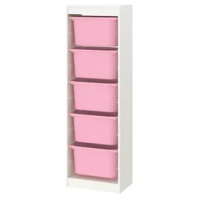 IKEA TROFAST ТРУФАСТ, комбінація для зберіган +контейнери, білий/рожевий, 46x30x145 см 593.358.93 фото