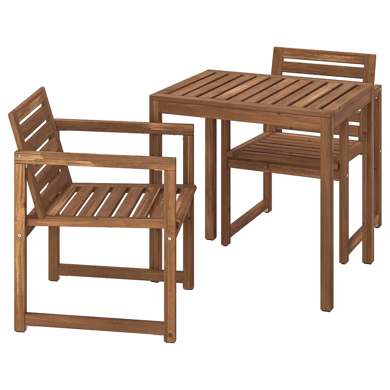 IKEA NÄMMARÖ НЕММАРЕ, стіл+2 крісла з підлокіт, вуличний, світло-коричнева морилка, 75 см 195.445.77 фото №1