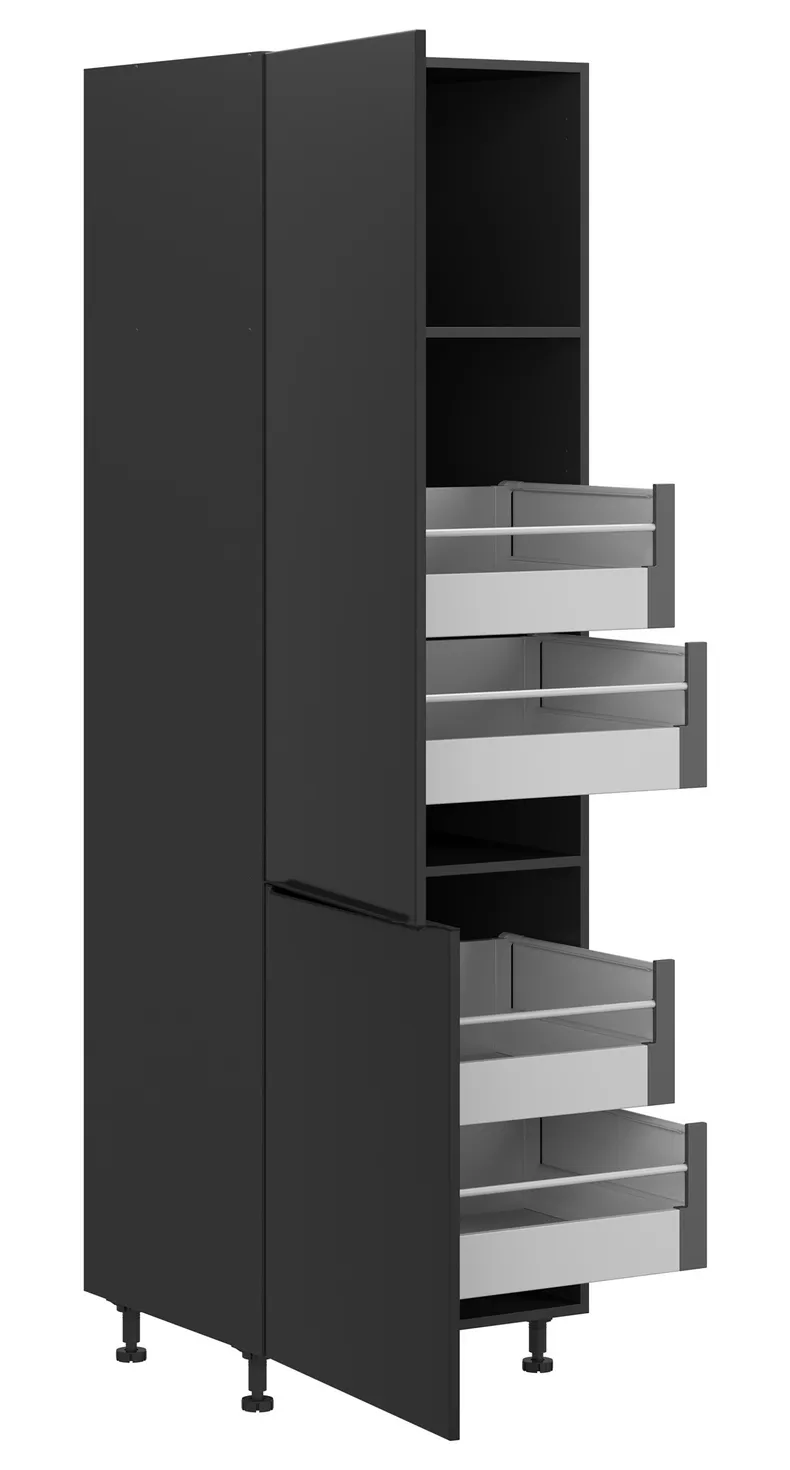 BRW висока кухонна шафа Sole L6 60 см ліва з шухлядами чорна матова, чорний/чорний матовий FM_D4STW_60/207_L/L-CA/CAM фото №3