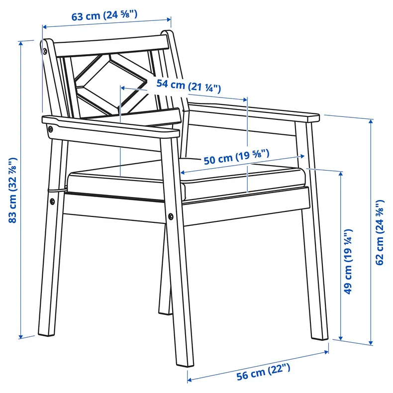IKEA BONDHOLMEN БОНДХОЛЬМЕН, стіл+4 крісла з підлокітн, вуличний, білий/бежевий/ярпенський/дувхольменський антрацит 495.498.37 фото №4