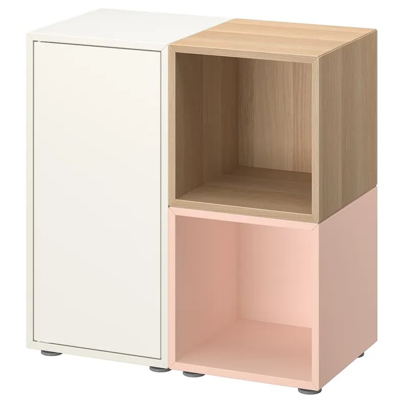 IKEA EKET ЭКЕТ, комбинация шкафов с ножками, белый / бледно-розовый / дуб, окрашенный в белый цвет, 70x35x72 см 394.944.73 фото №1