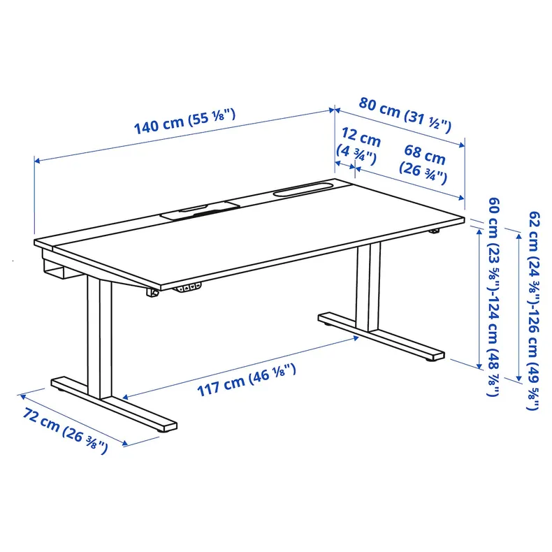 IKEA MITTZON МИТТЗОН, стол / трансф, электрический белый / черный, 140x80 см 695.285.51 фото №7