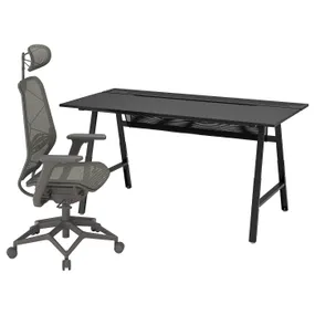 IKEA UTESPELARE УТЕСПЕЛАРЕ / STYRSPEL СТИРСПЕЛЬ, геймерский стол и стул, чёрный/серый 194.911.64 фото