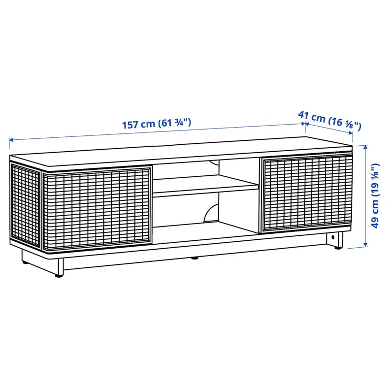 IKEA FRYKSÅS ФРЮКСОС, тумба під телевізор, ротанг, 157x41x49 см 805.740.99 фото №5