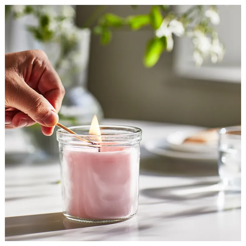 IKEA LUGNARE ЛУГНАРЕ, ароматизована свічка у склянці, жасмин / рожевий, 40 Години 305.023.83 фото №2