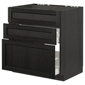 IKEA METOD МЕТОД / MAXIMERA МАКСИМЕРА, напол шкаф д / варочн панели / вытяжка, черный / Лерхиттан с черными пятнами, 80x60 см 893.357.16 фото