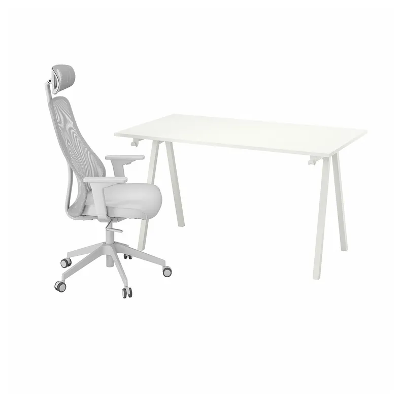 IKEA TROTTEN ТРОТТЕН / MATCHSPEL МАТЧСПЕЛЬ, стіл і стілець, білий/світло-сірий 495.377.59 фото №1
