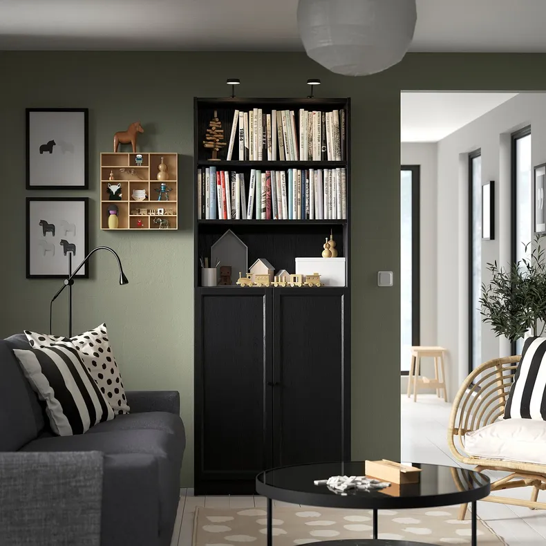 IKEA BILLY БІЛЛІ / OXBERG ОКСБЕРГ, книжкова шафа з дверцятами, чорний під дуб, 80x30x202 см 794.833.64 фото №2
