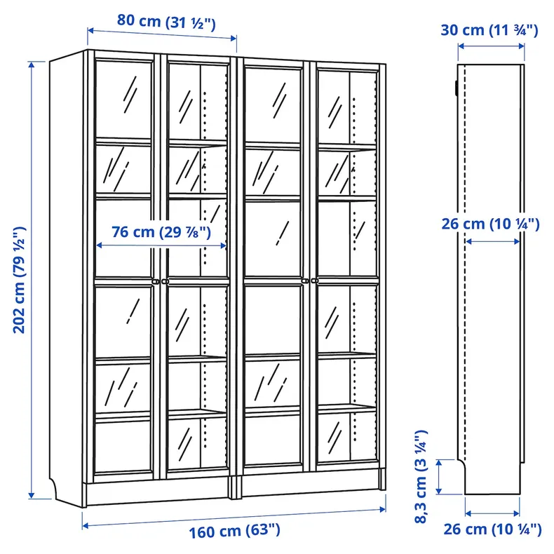 IKEA BILLY БИЛЛИ / OXBERG ОКСБЕРГ, стеллаж комбинация / стекл дверцы, имит. дуб, 160x202 см 994.835.32 фото №6
