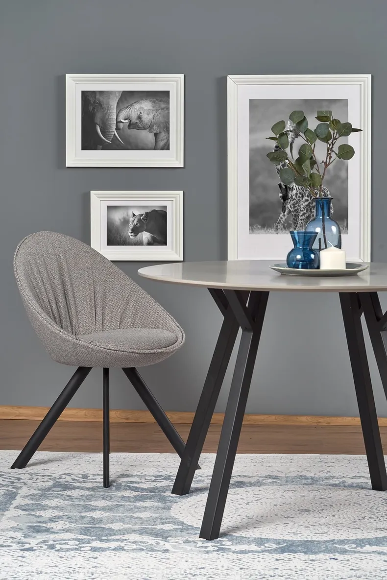 Круглий стіл кухонний HALMAR BALROG 100x100 см, каркас - чорний, стільниця - світло-сіра фото №9