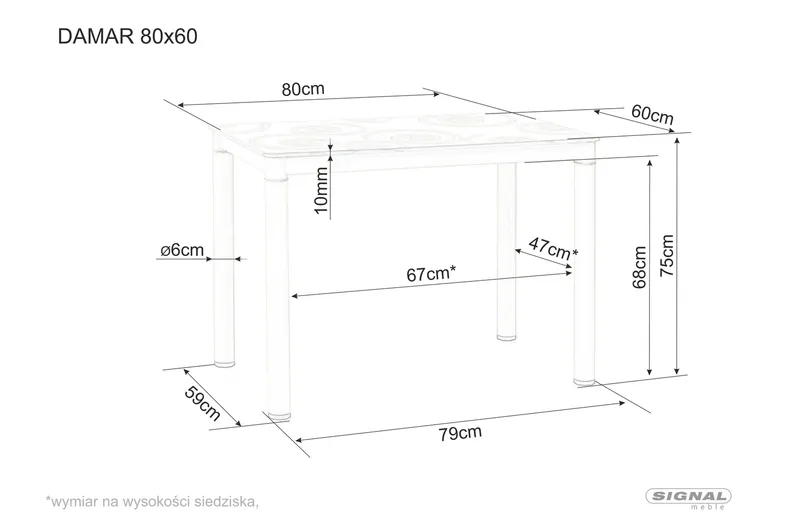 Стол обеденный стеклянный SIGNAL DAMAR, черный, 60x100 фото №2