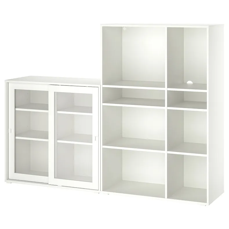 IKEA VIHALS ВИХАЛС, комбинация д / хранения+стекл дверц, белое / прозрачное стекло, 190x37x140 см 895.210.92 фото №1
