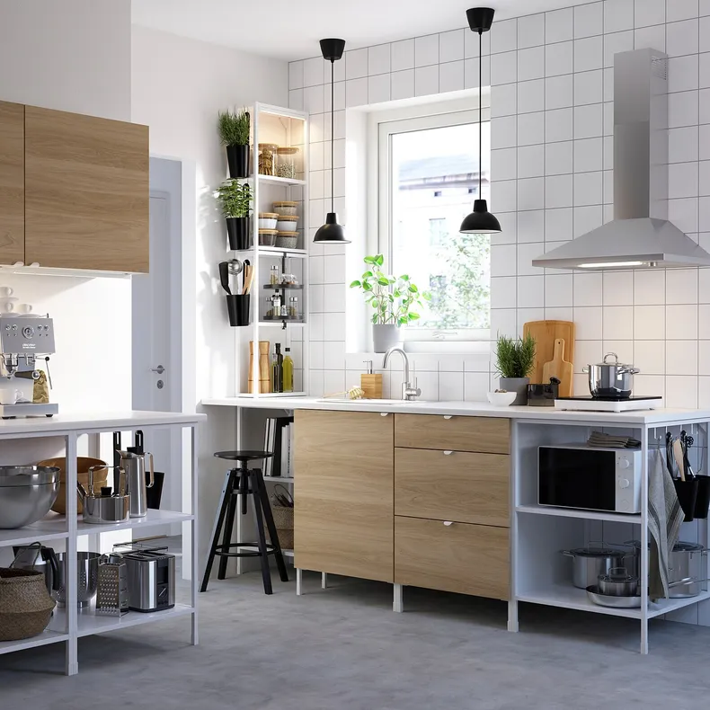 IKEA ENHET ЭНХЕТ, кухня, белый / имит. дуб, 243x63.5x241 см 593.381.70 фото №2