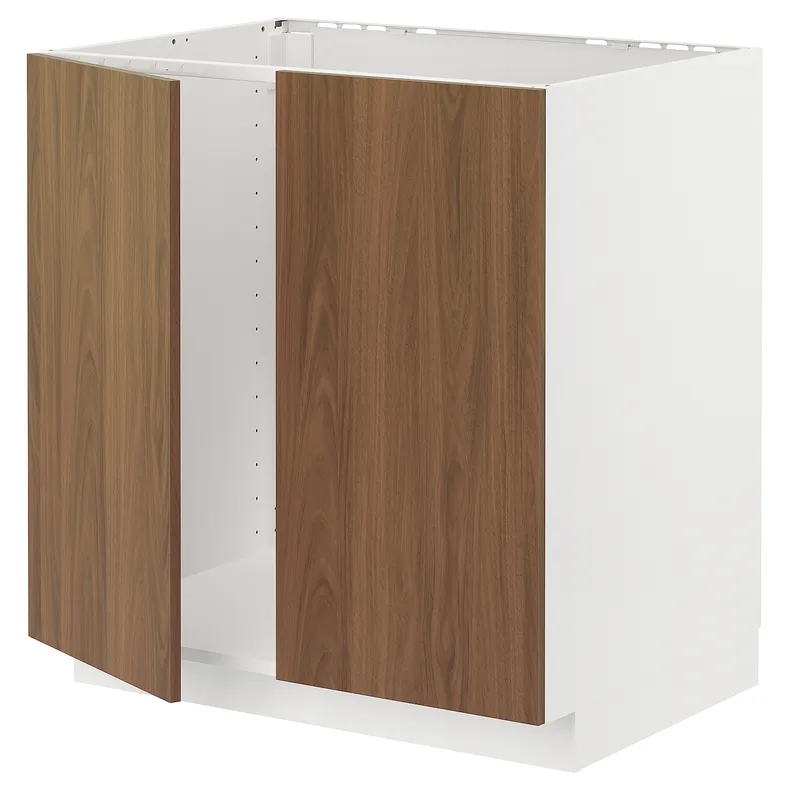 IKEA METOD МЕТОД, підлогова шафа для мийки+2 дверцят, білий / Tistorp імітація коричневого горіха, 80x60 см 095.192.29 фото №1