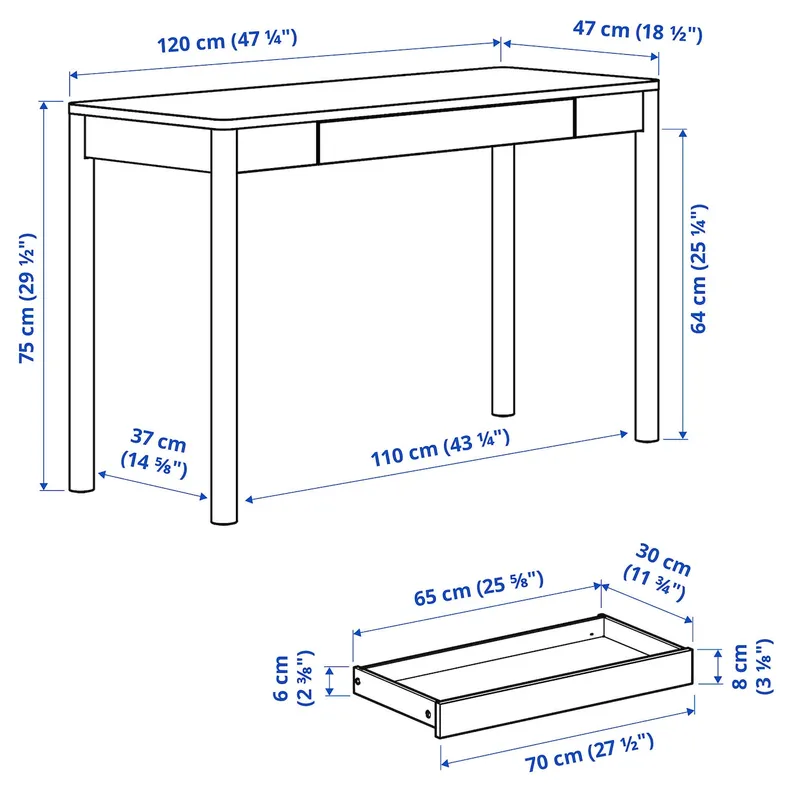 IKEA TONSTAD ТОНСТАД, письмовий стіл, дуб дубовий, 120x47 см 605.382.05 фото №2