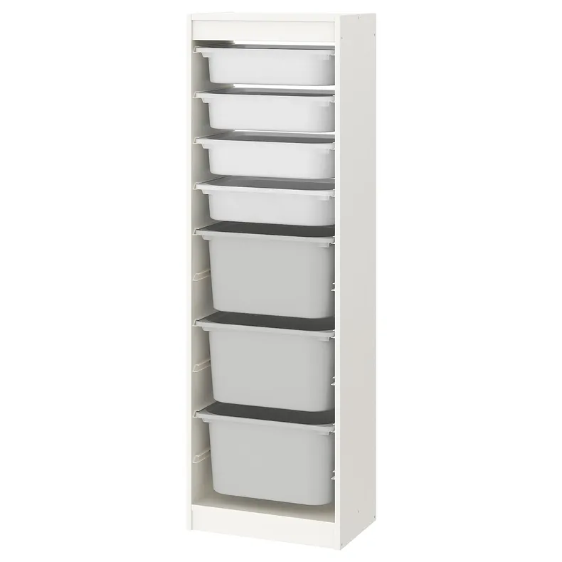 IKEA TROFAST ТРУФАСТ, комбінація для зберіган +контейнери, білий/білий сірий, 46x30x145 см 593.294.20 фото №1
