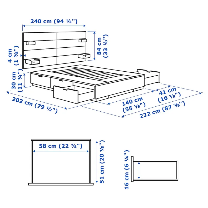 IKEA NORDLI НОРДЛІ, каркас ліжка з відд д/збер і матрац, з узголів'ям білий/ВОГСТРАНДА жорсткий, 140x200 см 795.417.45 фото №16