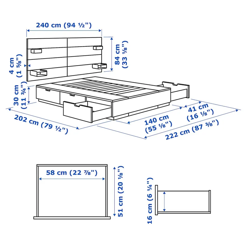 IKEA NORDLI НОРДЛИ, кровать с отд для хранения и матрасом, с подголовником белый, Vågstranda жесткий, 140x200 см фото №16