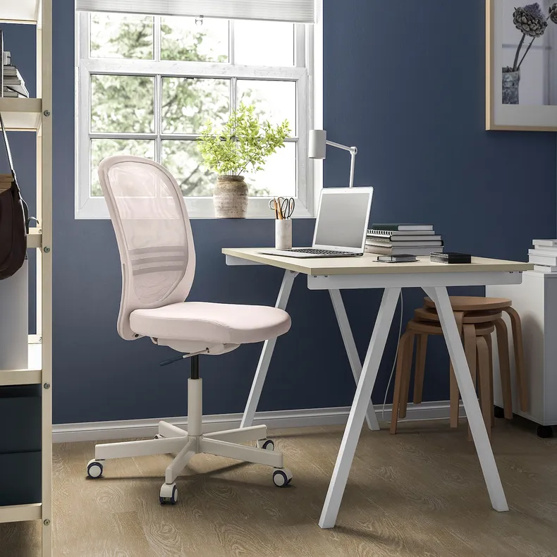 IKEA TROTTEN / FLINTAN ТРОТТЕН / ФЛИНТАН / EKENABBEN ЭКЕНАББЕН, стол и комбинация для хранения, и вращающееся кресло бежевого / белого цвета 794.368.29 фото №3