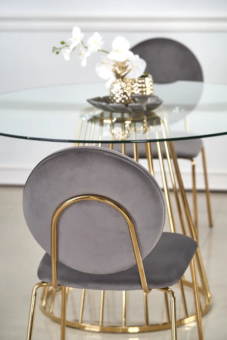 Стол на кухню HALMAR LIVERPOOL 120x120 см, столешница - прозрачная, ножки - золото фото №8
