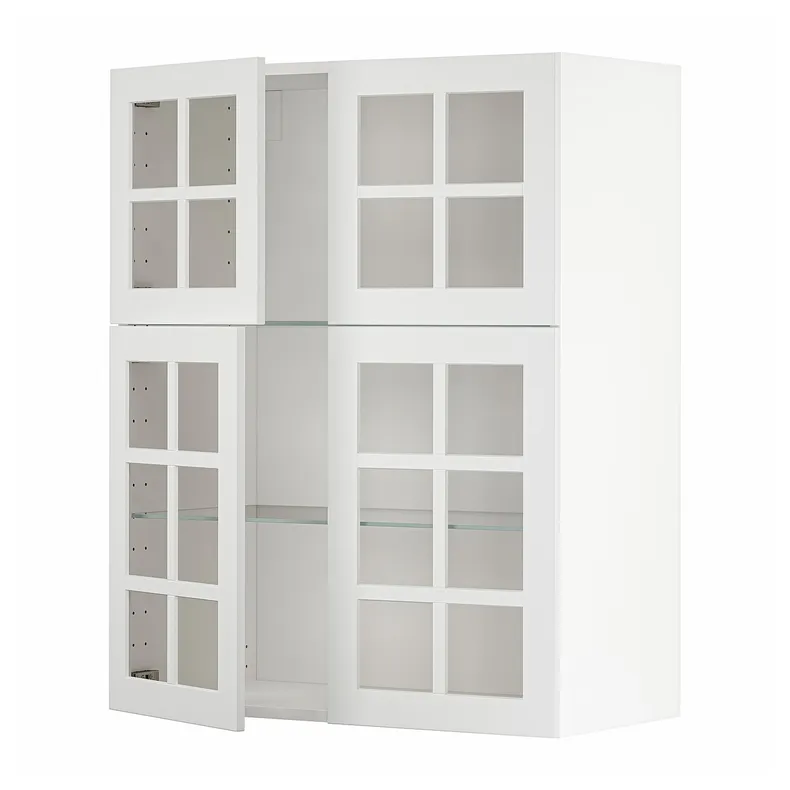 IKEA METOD МЕТОД, навесной шкаф / полки / 4 стеклян двери, белый / Стенсунд белый, 80x100 см 194.615.10 фото №1