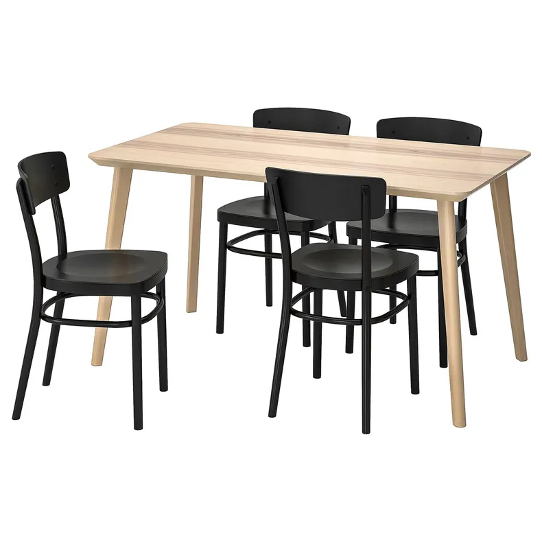 IKEA LISABO ЛИСАБО / IDOLF ИДОЛЬФ, стол и 4 стула, ясеневый шпон / черный, 140x78 см 991.614.85 фото №1