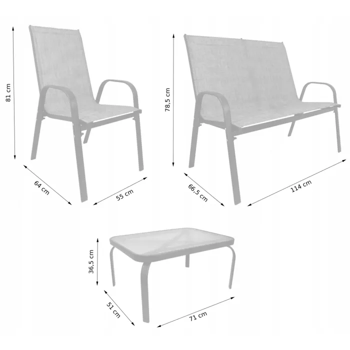 Набір садових меблів (столик+2 крісла+диван) MEBEL ELITE NATAN, чорний фото №6