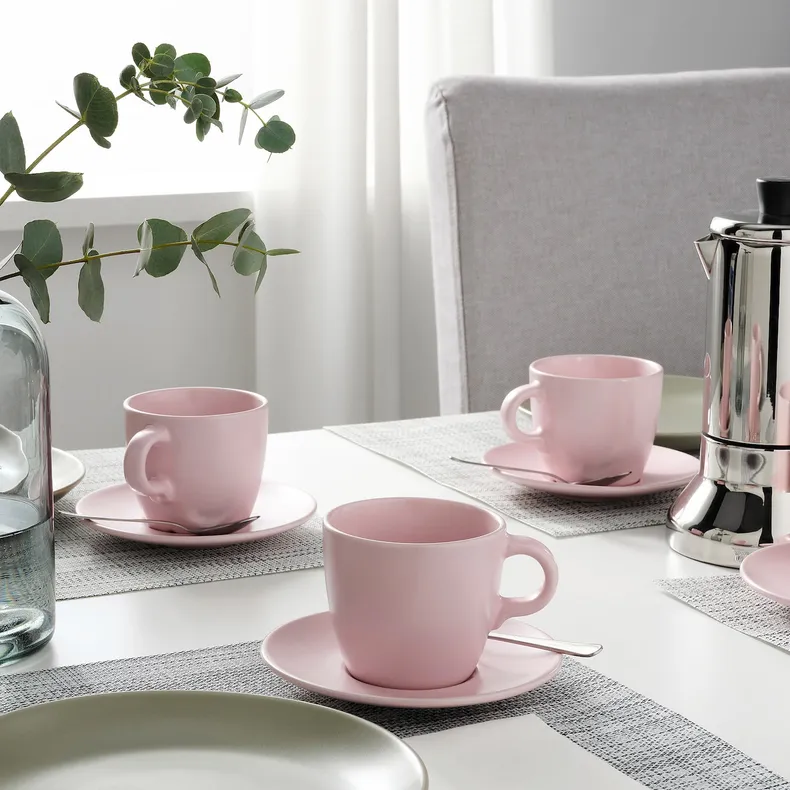 IKEA FÄRGKLAR ФЭРГКЛАР, чашка с блюдцем, Матовый светло-розовый, 25 кл 104.781.62 фото №4