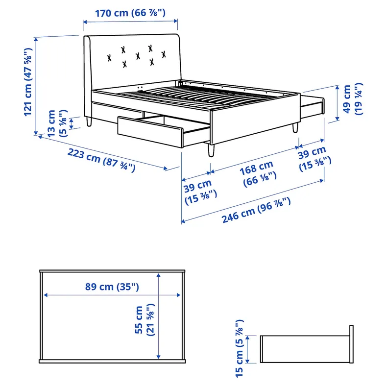 IKEA IDANÄS ИДАНЭС, кровать с отделением для хранения, Naggen бежевый, 160x200 см 305.880.94 фото №11