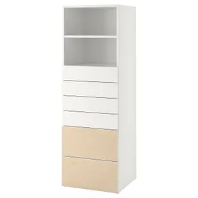 IKEA SMÅSTAD СМОСТАД / PLATSA ПЛАТСА, книжкова шафа, білий береза / з 6 шухлядами, 60x57x181 см 893.889.84 фото