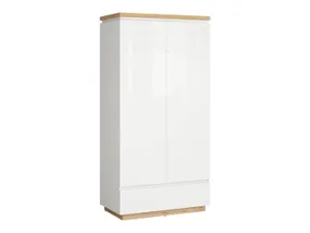 BRW Двухдверный шкаф Erla 98 см с ящиком белый глянцевый/дуб минерва, белый/дуб минерва/глянцевый белый SZF2D1S-BI/DMV/BIP фото