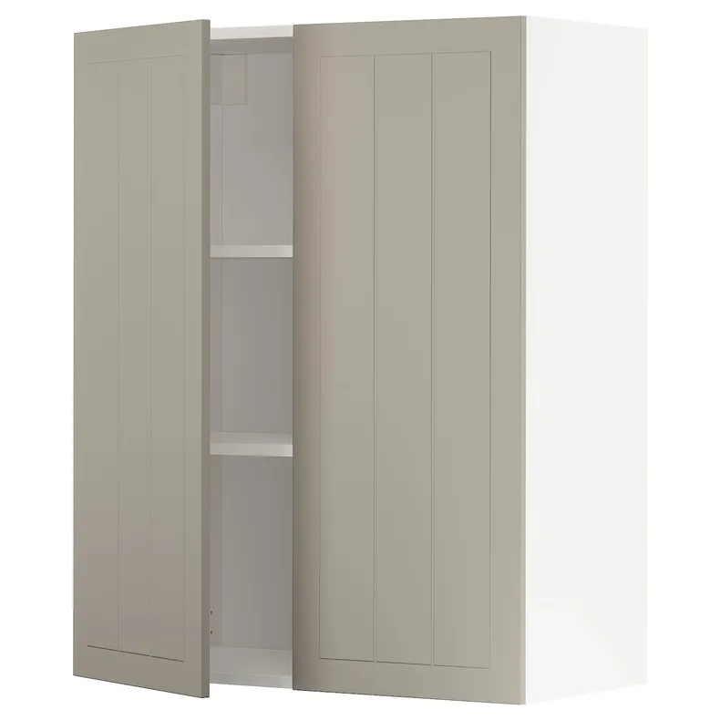 IKEA METOD МЕТОД, навісна шафа з полицями / 2 дверцят, білий / стенсундський бежевий, 80x100 см 394.683.46 фото №1