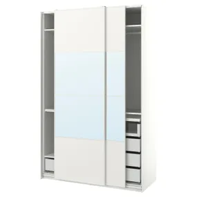 IKEA PAX ПАКС / MEHAMN/AULI МЕХАМН/АУЛІ, гардероб із розсувними дверцятами, білий/дзеркальний, 150x66x236 см 895.614.22 фото