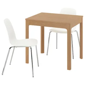IKEA EKEDALEN ЕКЕДАЛЕН / LIDÅS ЛІДОС, стіл+2 стільці, дуб/білий хромований, 80/120 см 595.711.73 фото