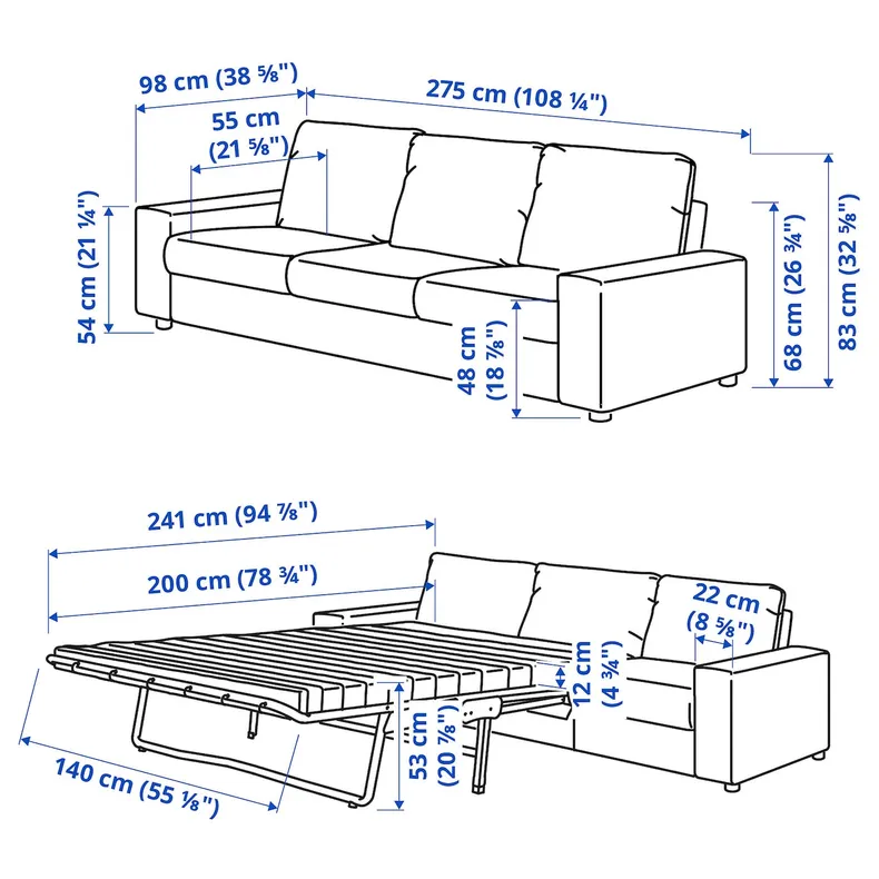 IKEA VIMLE ВИМЛЕ, 3-местный диван-кровать, с широкими подлокотниками/Hillared антрацит 295.426.67 фото №4