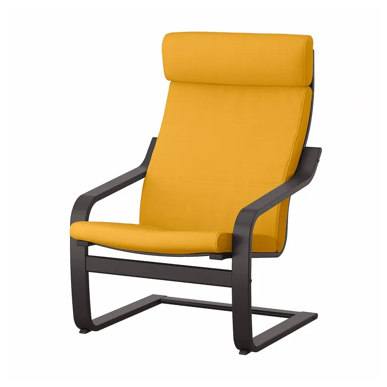 IKEA POÄNG ПОЕНГ, крісло, чорно-коричневий / СКІФТЕБУ жовтий 393.870.91 фото №1