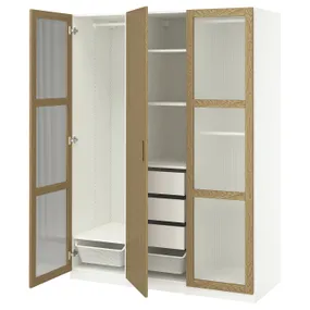 IKEA PAX ПАКС / TONSTAD ТОНСТАД, гардероб, комбинация, белое/дубовое стекло, 150x60x201 см 695.490.73 фото