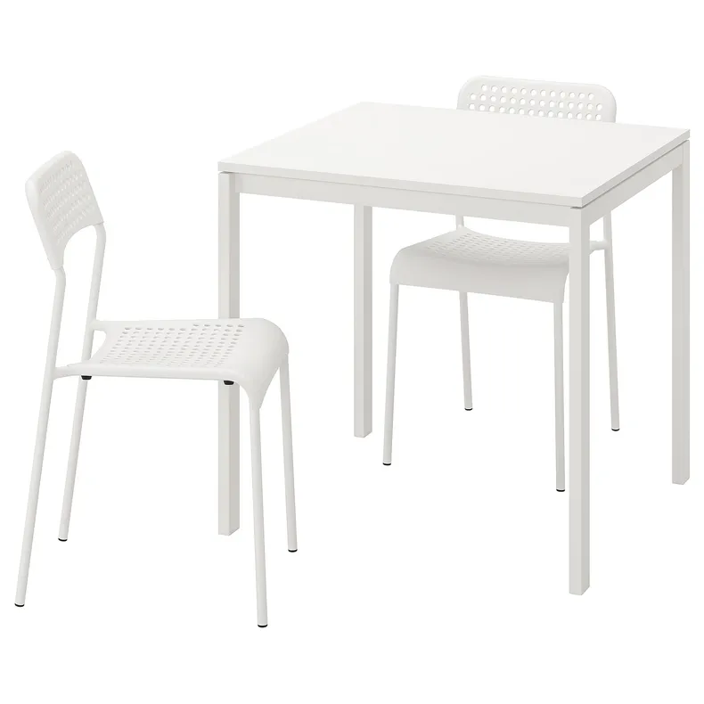 IKEA MELLTORP МЕЛЬТОРП / ADDE АДДЕ, стіл+2 стільці, білий, 75 см 490.117.66 фото №1