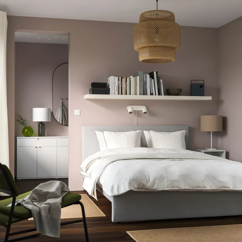 IKEA GLADSTAD ГЛАДСТАД, каркас кровати с обивкой, Кабуса светло-серый, 140x200 см 604.904.49 фото №2