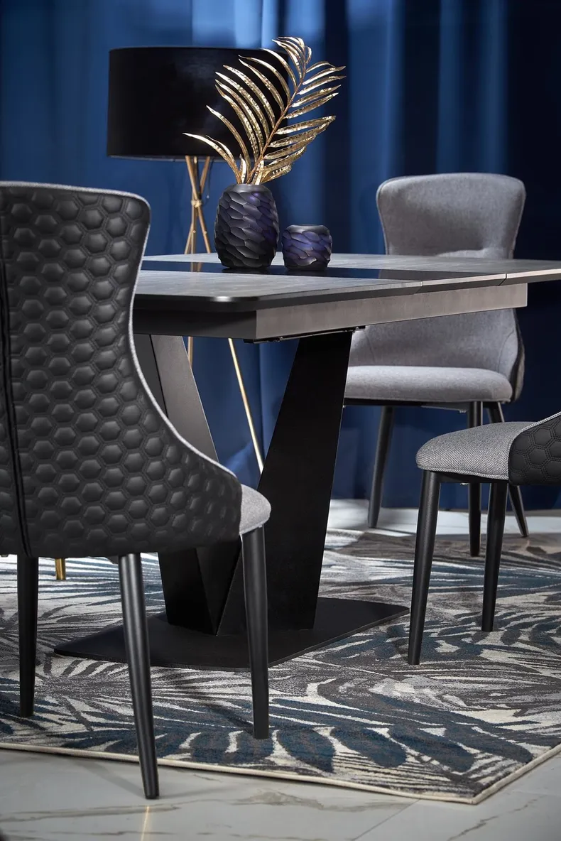 Обеденный стол раскладной HALMAR VINSTON 180-230x95 см, столешница - темно серая/черная, ножки - черные фото №6